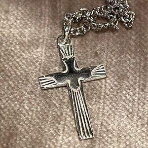 Dainty Sterling Silver Dove Peace Cross Necklace 925
